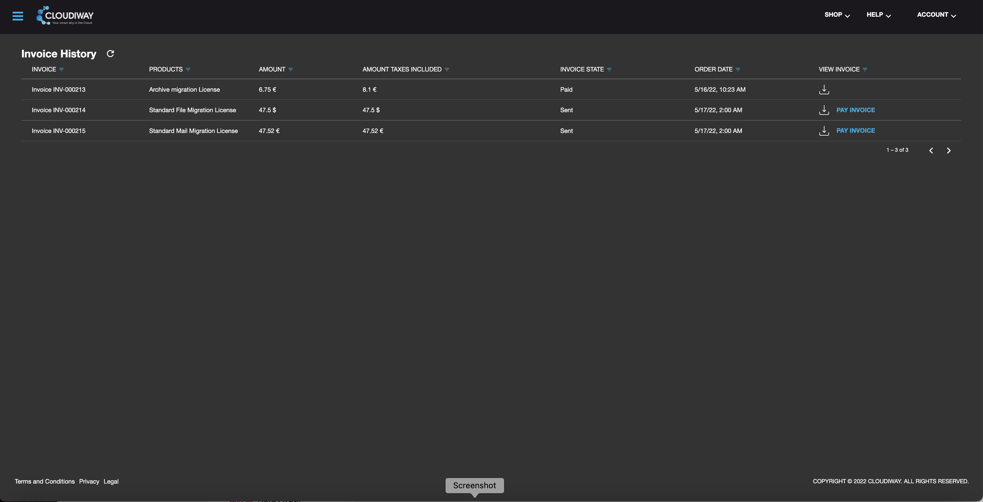 Click Pay Invoice button next to your invoice