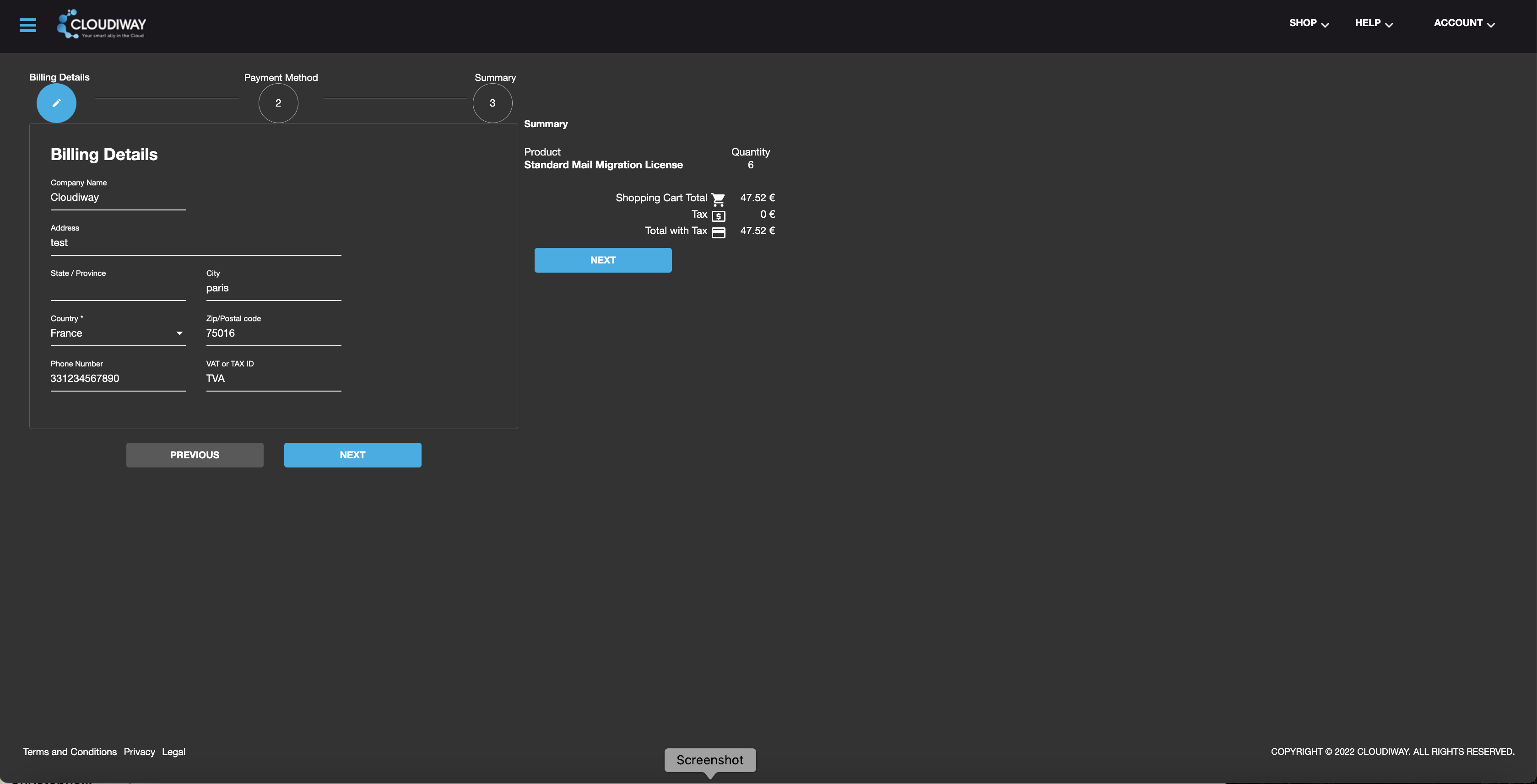 Review billing information and click Next