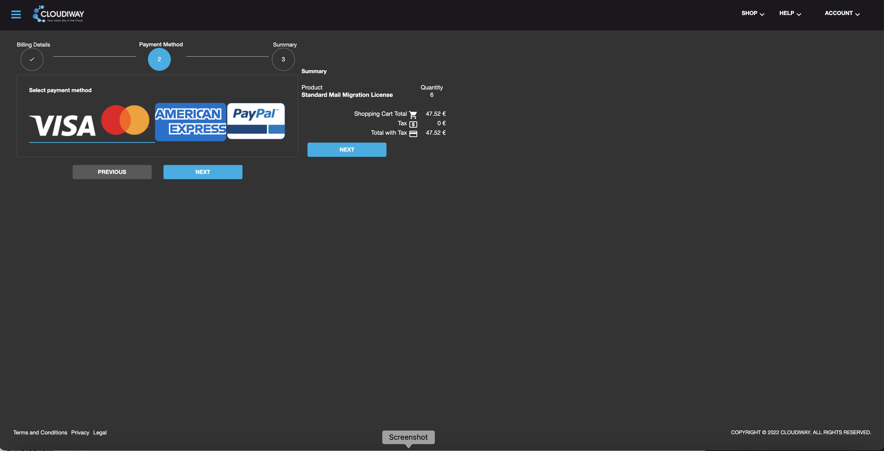 Choose payment method and click Next