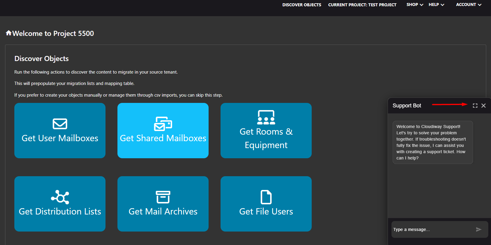 Support Bot window with maximize option