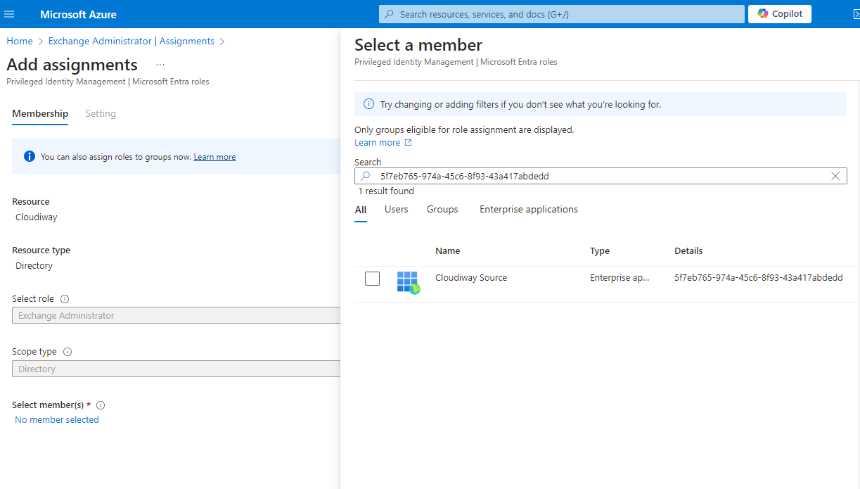 Selecting application for role assignment