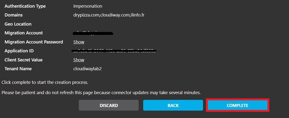 Connector Configuration Custom Domain Name Complete