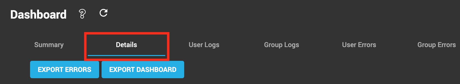 Dashboard Details Tab