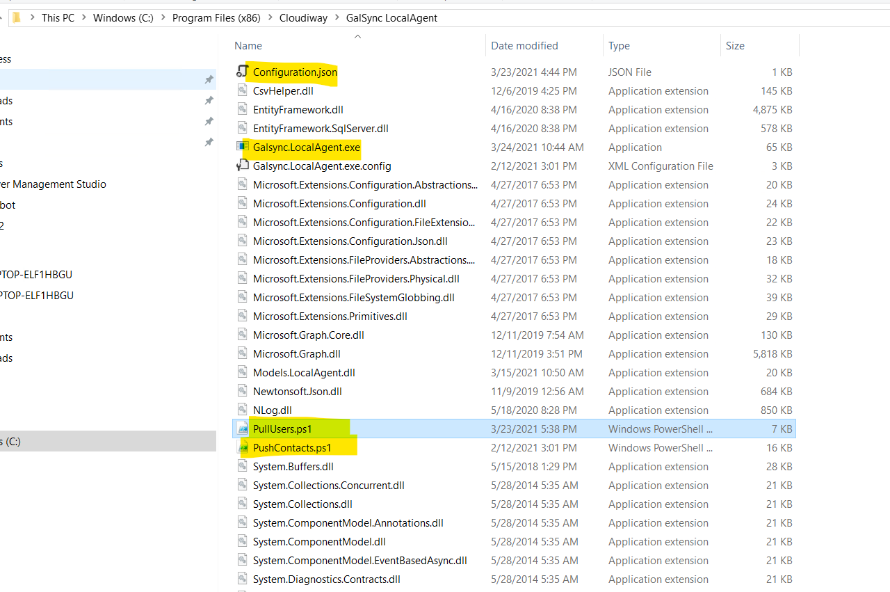 GALSync local agent interface