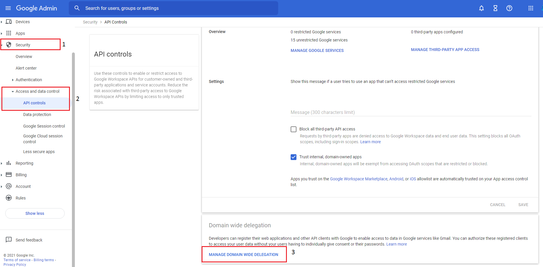 Google Admin Console - Manage Domain Wide Delegation