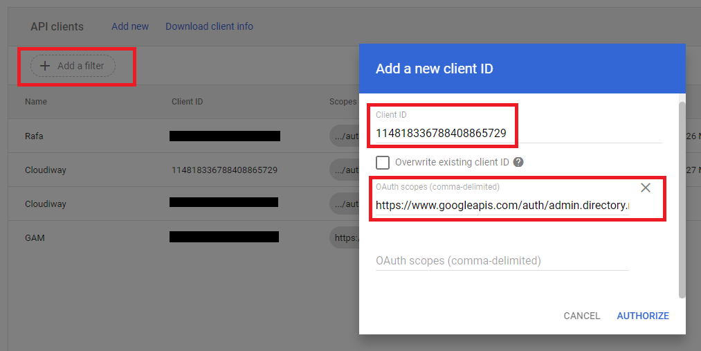 Authorize Client ID with OAuth Scopes