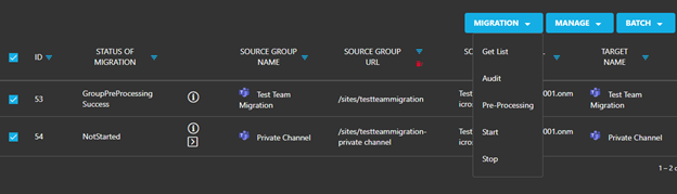 Team Migration Status