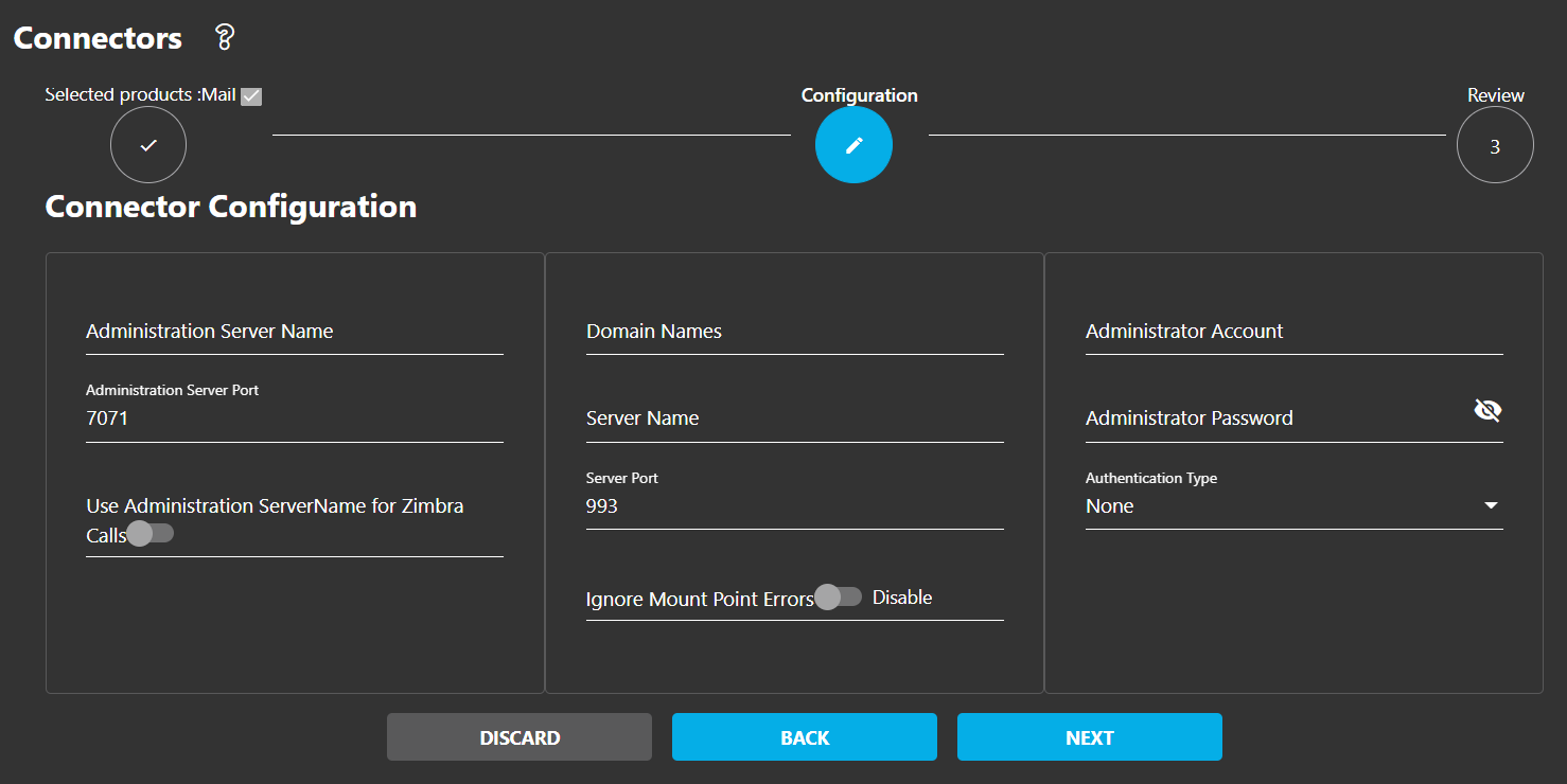 Zimbra Connector Configuration