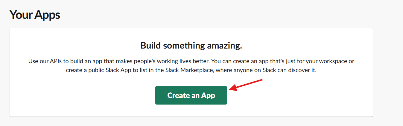 Slack API - Create an App button