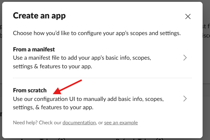 Create an app - From scratch option