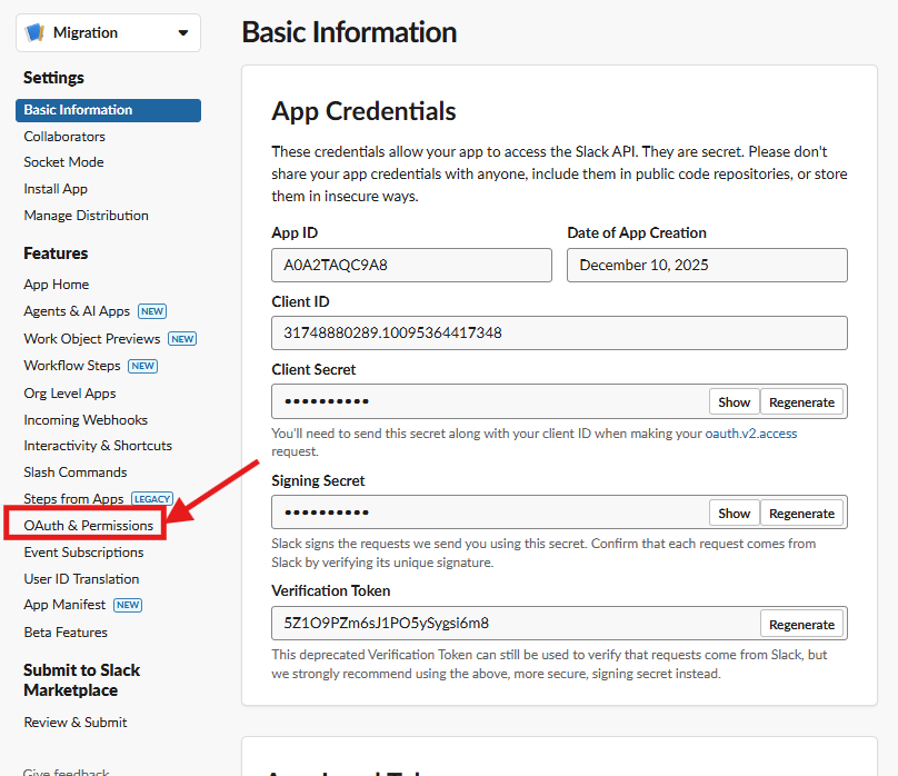 OAuth & Permissions menu