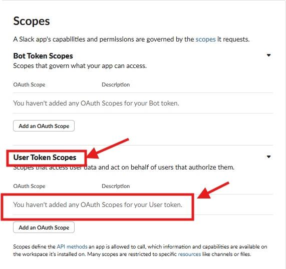 User Token Scopes section