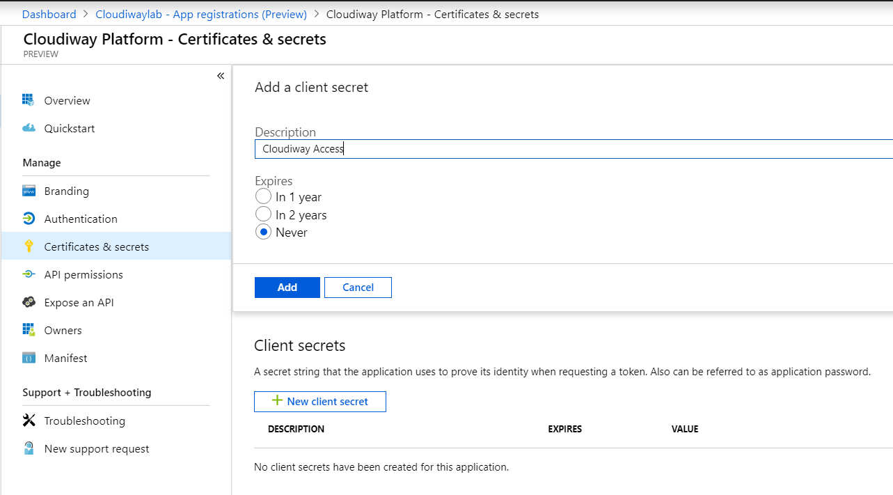 Azure App Registrations New Client Secret