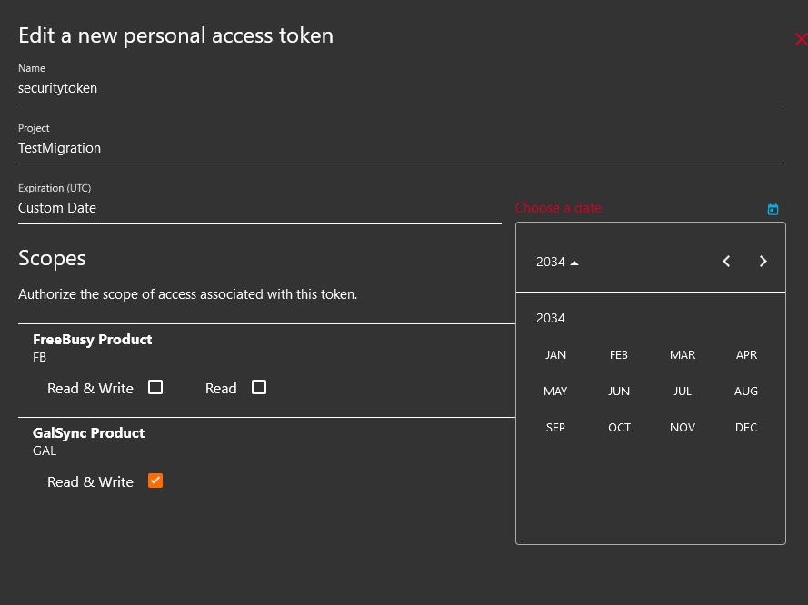 Edit personal access token