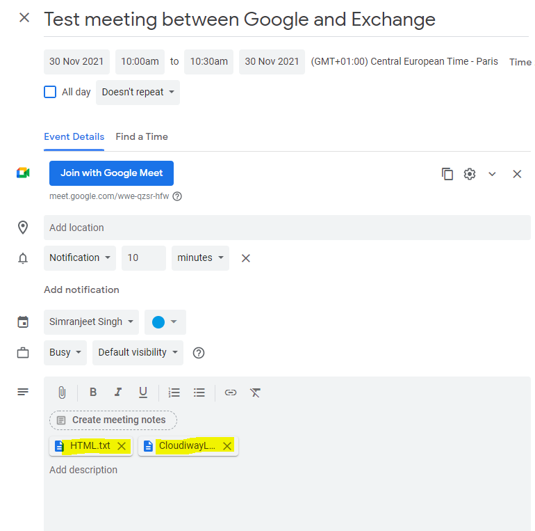 Google Meeting with Attachments